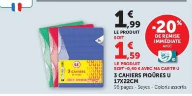 3 CAHIERS PIQÛRES U 17X22CM