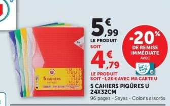 5 CAHIERS PIQÛRES U 24X32CM