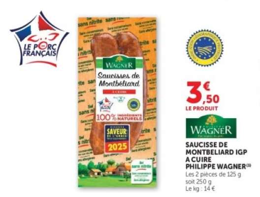 SAUCISSE DE MONTBELIARD IGP A CUIRE PHILIPPE WAGNER
