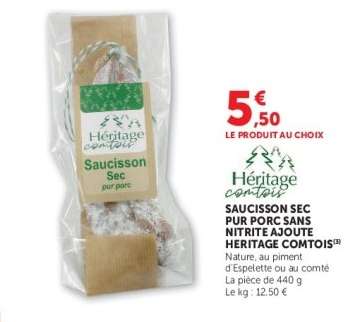 Saucisson Sec Pur Porc Sans Nitrite Ajouté Héritage Comtois