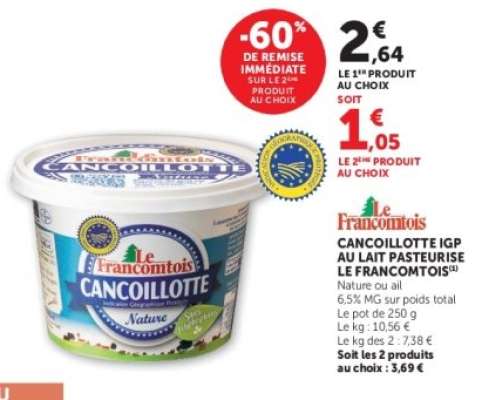CANCOILLOTTE IGP AU LAIT PASTEURISÉ LE FRANCOMTOIS
