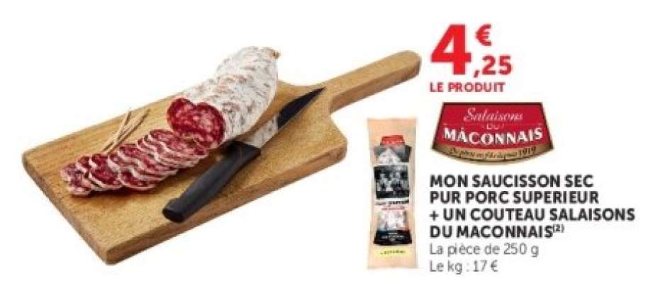 Mon Saucisson Sec Pur Porc Superieur + Un Couteau Salaisons du Mâconnais