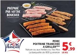 Porc : poitrine tranchée à griller