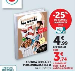 AGENDA SCOLAIRE PERSONNALISABLE U