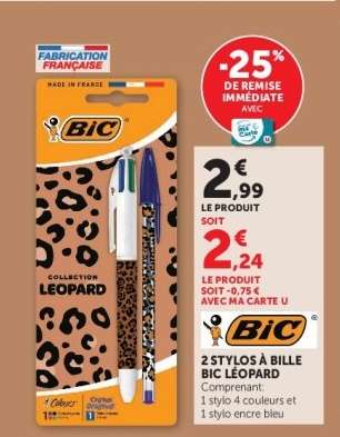 2 Stylos à Bille BIC Léopard