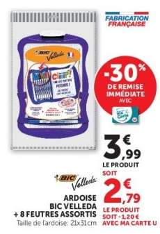 ARDOISE BIC VELLEDA + 8 FEUTRES ASSORTIS