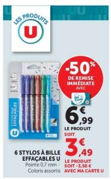 6 stylos à bille effaçables U