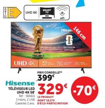 Hisense Téléviseur LED UHD 4K 58"
