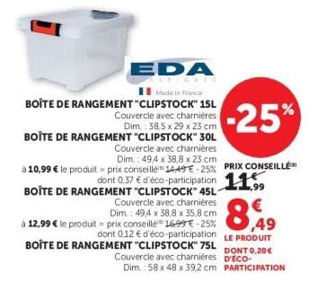BOÎTE DE RANGEMENT "CLIPSTOCK" 30L