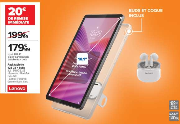 Lenovo Pack tablette 128 Go + buds