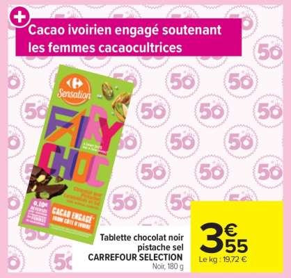 Tablette chocolat noir pistache sel CARREFOUR SELECTION
