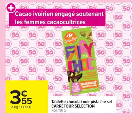 Tablette chocolat noir pistache sel CARREFOUR SELECTION