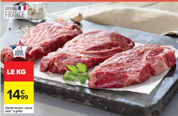 Viande bovine : basse côte** à griller