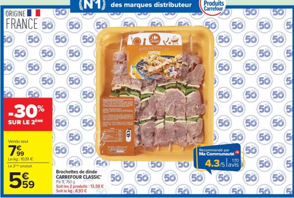 Brochettes de dinde CARREFOUR CLASSIC