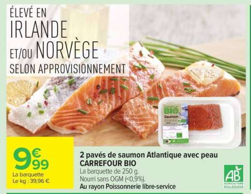 2 pavés de saumon Atlantique avec peau CARREFOUR BIO