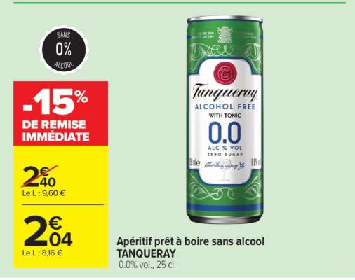 Apéritif prêt à boire sans alcool TANQUERAY