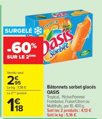 Bâtonnets Sorbet Glaces Oasis