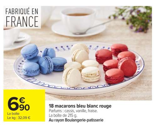 18 macarons bleu blanc rouge
