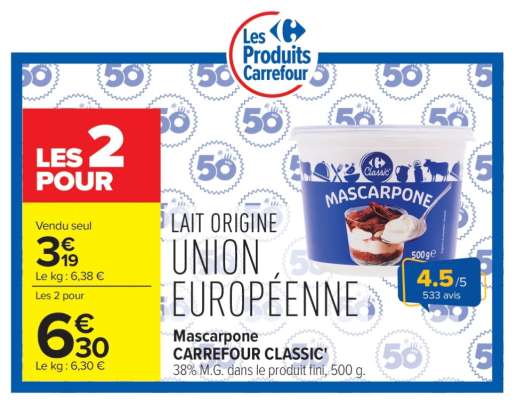 Mascarpone CARREFOUR CLASSIC'