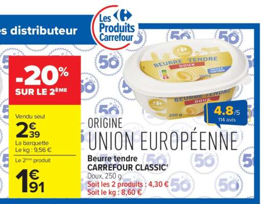 Beurre tendre CARREFOUR CLASSIC'