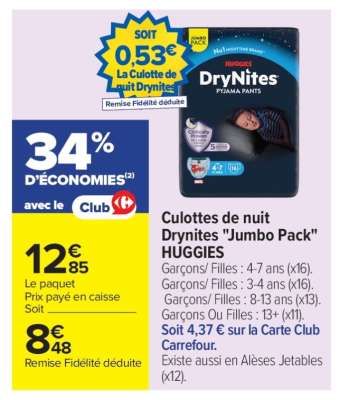 Culottes de nuit Drynites "Jumbo Pack" HUGGIES