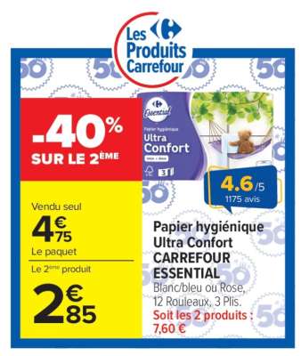 Papier hygiénique Ultra Confort CARREFOUR ESSENTIAL
