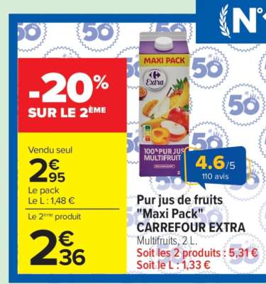 Pur jus de fruits "Maxi Pack" CARREFOUR EXTRA