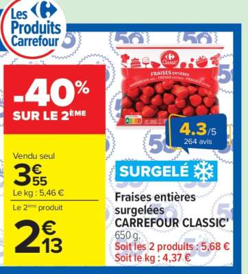 Fraises entières surgelées CARREFOUR CLASSIC’