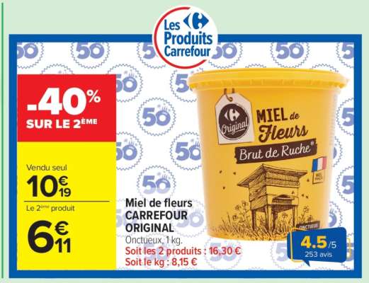 Miel de fleurs CARREFOUR ORIGINAL