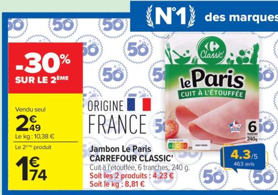 Jambon Le Paris CARREFOUR CLASSIC'