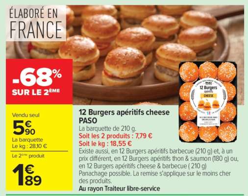 12 Burgers apéritifs cheese PASO