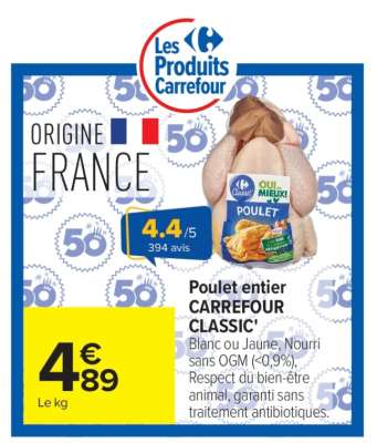 Poulet entier CARREFOUR CLASSIC'