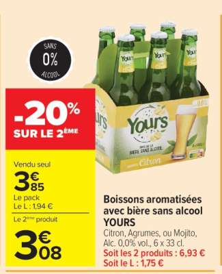 Boissons aromatisées avec bière sans alcool YOURS