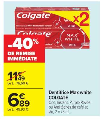 Dentifrice Max White Colgate