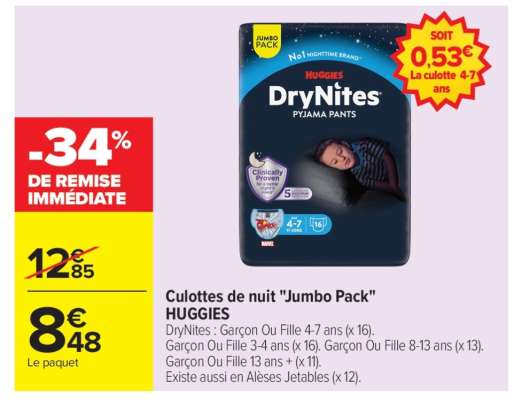 Culottes de nuit "Jumbo Pack" HUGGIES