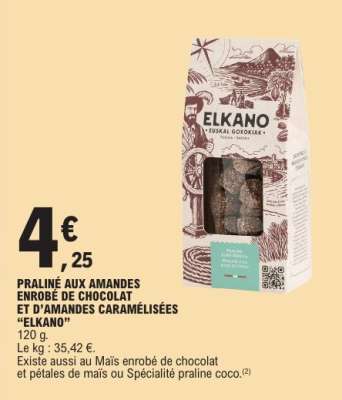 PRALINÉ AUX AMANDES ENROBÉ DE CHOCOLAT ET D’AMANDES CARAMÉLISÉES "ELKANO"