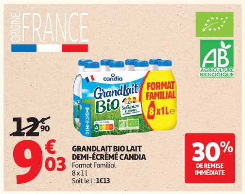 GRANDLAIT BIO LAIT DEMI-ÉCRÉMÉ CANDIA