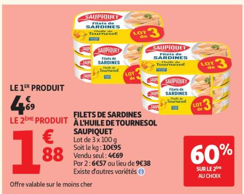 FILETS DE SARDINES À L'HUILE DE TOURNESOL SAUPIQUET