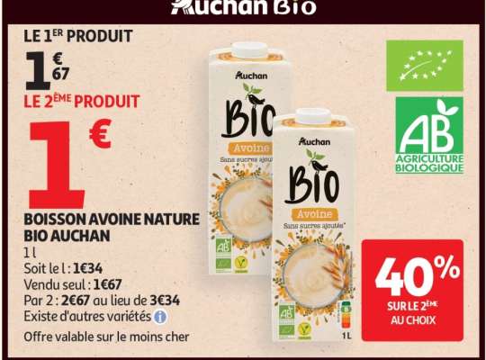 BOISSON AVOINE NATURE BIO AUCHAN