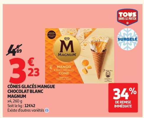 CÔNES GLACÉS MANGUE CHOCOLAT BLANC MAGNUM
