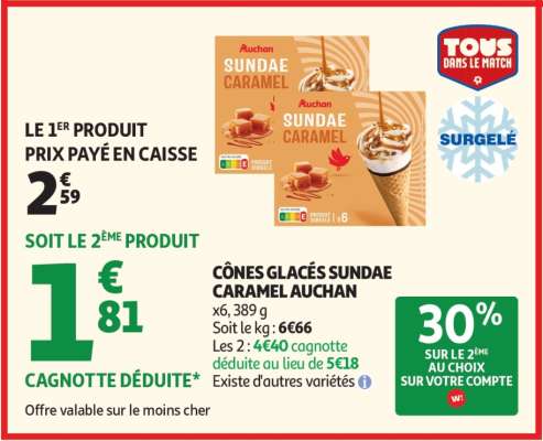 CÔNES GLACÉS SUNDAE CARAMEL AUCHAN