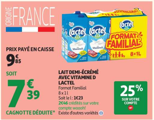 LAIT DEMI-ÉCRÉMÉ AVEC VITAMINE D LACTEL