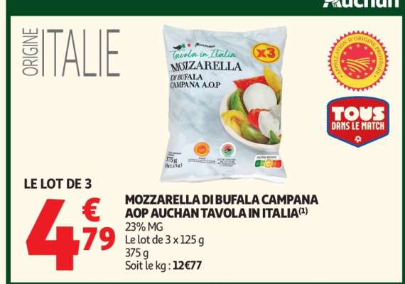 Mozzarella Di Bufala Campana Aop Auchan Tavola In Italia
