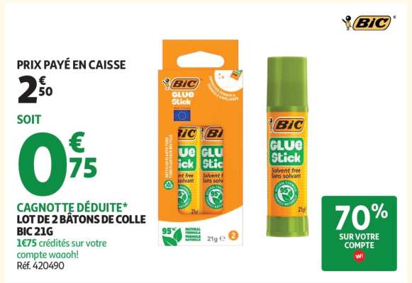 LOT DE 2 BÂTONS DE COLLE BIC 21G
