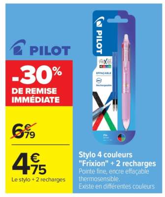 Stylo 4 couleurs Frixion + 2 recharges
