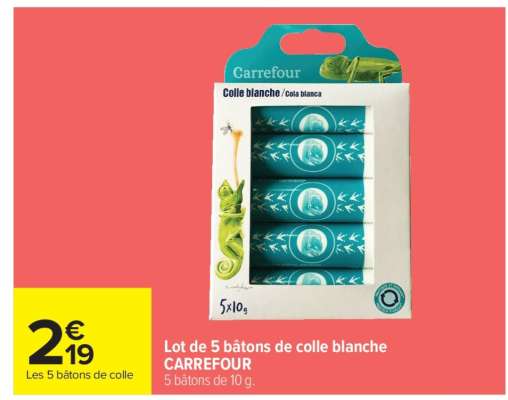 Lot de 5 bâtons de colle blanche CARREFOUR