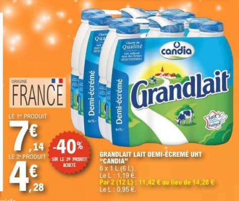 GRANDLAIT LAIT DEMI-ÉCRÉMÉ UHT “CANDIA”