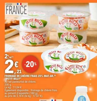 FROMAGE DE CHÈVRE FRAIS 25% MAT.GR. 'PETIT BILLY'