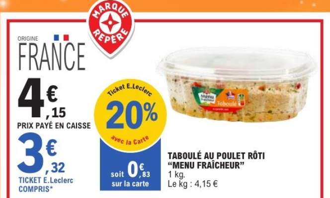 TABOULÉ AU POULET RÔTI “MENU FRAÎCHEUR”