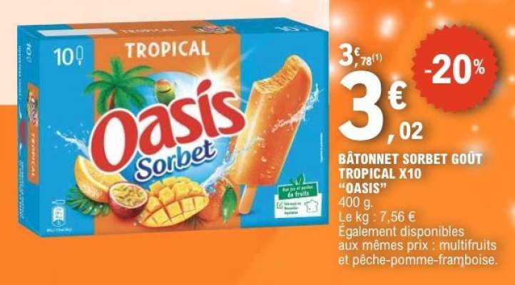 BÂTONNET SORBET GOÛT TROPICAL X10 “OASIS”